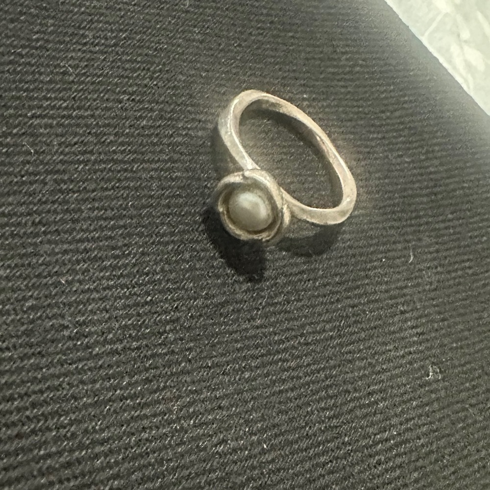 RETIRED VINTAGE Pandora Sterling Silver My Wish Grey Freshwater Pearl Ring - Picture 3 of 4